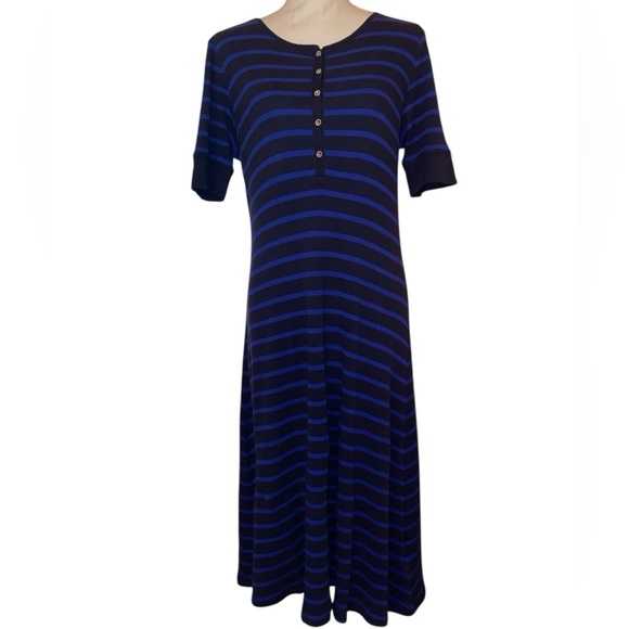 Ralph Lauren Women’s Maxi Shirt-Dress with Navy and Royal Blue Stripes Size LG - Picture 1 of 3